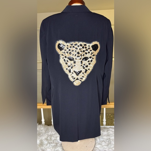 Norton McNaughton Jackets & Blazers - Norton McNaughton Black Blazer Jacket Leopard Embellished Gorgeous EUC Up cycled